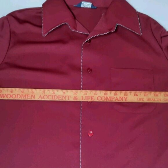 Vintage 1970s Career Club Shirt Men Large Point Collar Maroon Polyster Disco - Picture 3 of 11